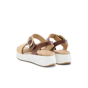 Wedge Leather and Raffia Velcro Sandals for Women Pédiconfort image-2