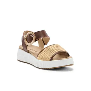 Wedge Leather and Raffia Velcro Sandals for Women Pédiconfort image-1