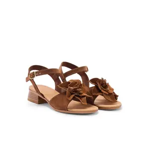 Leather Heeled Sandals with Fancy Flower Women Pédiconfort image-1