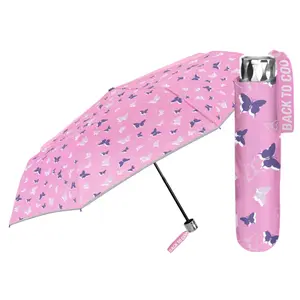 Hand-folding umbrella with butterfly print Perletti 91 cm image-1
