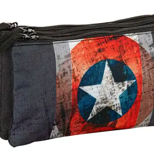 Triple pencil case for kids Perona Marvel Captain America Heritage image-1