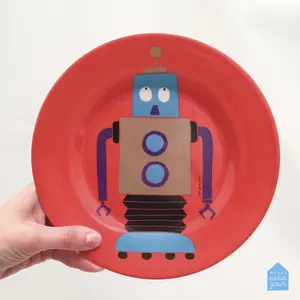 Dětský dezertní talíř petit jour scintillante les robots rouge image-1