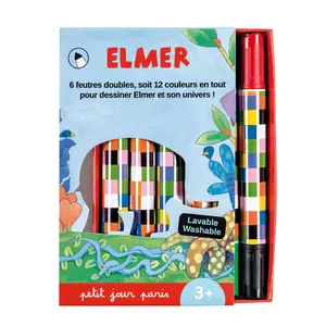 Box of 6 double-tipped markers in two colors Petit Jour Elmer image-0