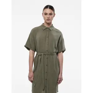 Vestido camisero de lino Pieces Vinsty Noos BC image-4