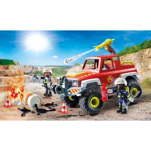 Jogo de carro de bombeiros + bidão em chamas Playmobil
