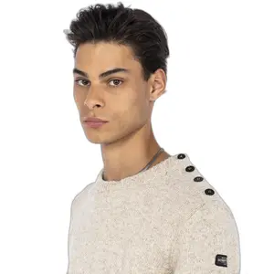 Pullover col rond boutonnière épaule - badge Schott image-2