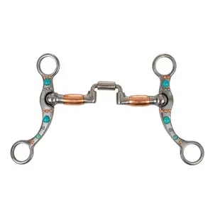 Western snaffle bit for horse made of iron with copper rollers and beads. Pool's