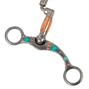 Western snaffle bit for horse made of iron with copper rollers and beads. Pool's image-1