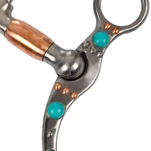 Western snaffle bit for horse made of iron with copper rollers and beads. Pool's image-3