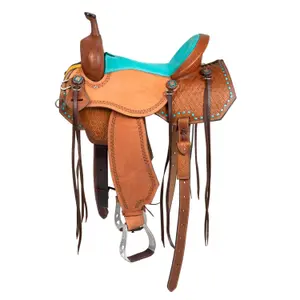Western Saddle for Horse with Wickerwork Decoration Pool's Barrel image-1