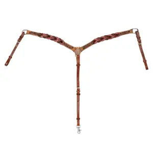 Jachtcollier voor paard met gevlochten leren versieringen Pool's image-0