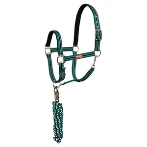 Conjunto de cabeçada e corda para cavalo com mosquetão anti-pânico Premiere image-0