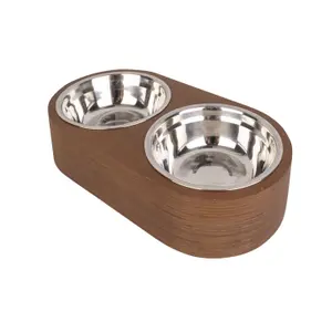 Ensemble de gamelle pour animaux de compagnie bois Present Time Dinner Time image-0