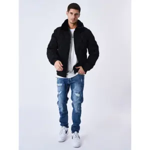 2250025-bk-daunenjacke-mit-fliegerkragen-und-pelzbesatz-project-x-paris-schwarz