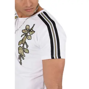 T-shirt col rond bandes contrastantes Project X Paris patch floral image-4