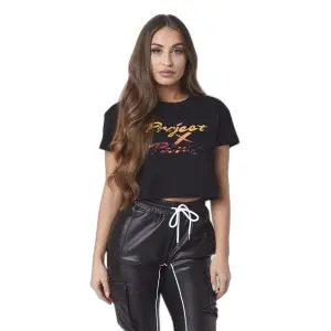 Damen Crop-Logo T-Shirt mit schimmerndem Effekt Project X Paris image-0