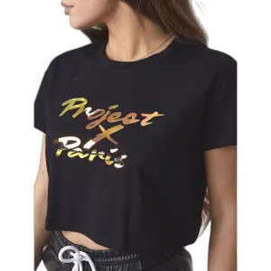 Damen Crop-Logo T-Shirt mit schimmerndem Effekt Project X Paris image-3