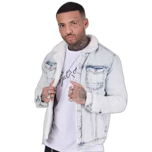 Denim jacket with sheepskin collar Project X Paris image-3