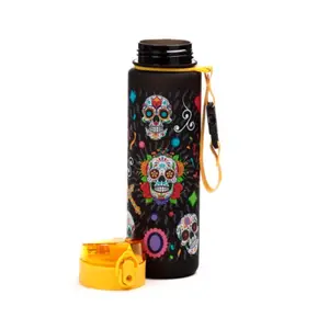 Reinforced Plastic Water Bottle with Push-Button Lid Day of the Dead Puckator image-2
