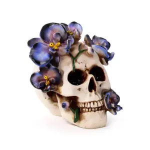 Dekorative Figur Totenkopf mit lila Orchideen Puckator image-0