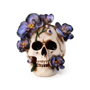 Dekorative Figur Totenkopf mit lila Orchideen Puckator image-1