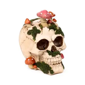 Decorative Skull Figurine with Mushrooms and Moss Puckator image-0