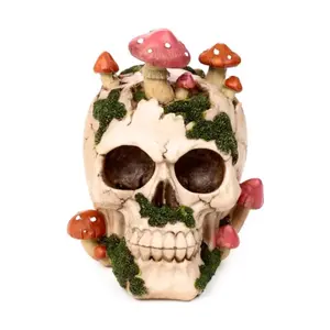 Decorative Skull Figurine with Mushrooms and Moss Puckator image-1