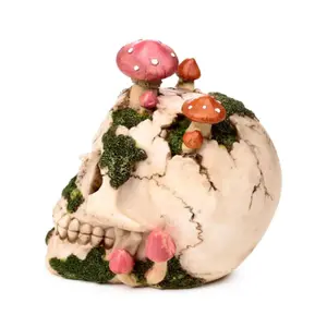 Decorative Skull Figurine with Mushrooms and Moss Puckator image-3