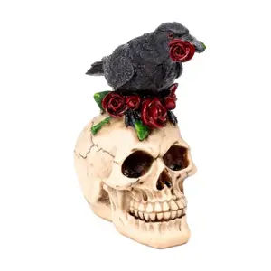 Dekorative Totenkopf Figurine Puckator avec Corbeau et Roses Rouges image-0