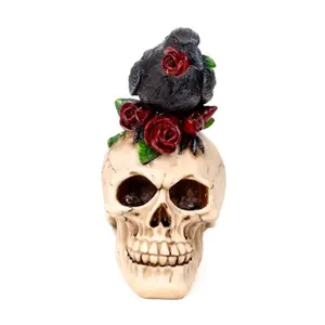 Dekorative Totenkopf Figurine Puckator avec Corbeau et Roses Rouges image-1