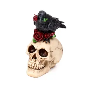 Dekorative Totenkopf Figurine Puckator avec Corbeau et Roses Rouges image-2