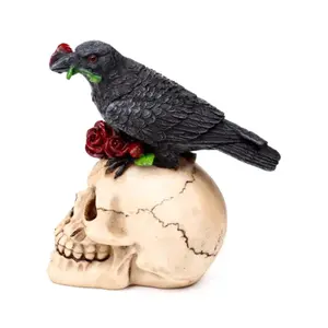 Dekorative Totenkopf Figurine Puckator avec Corbeau et Roses Rouges image-3