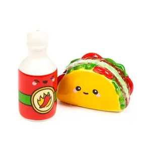 Ceramic Salt and Pepper Shaker Set Puckator Frida le Taco & Sauce Epicée Foodiemals image-0