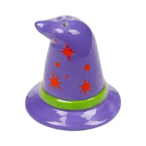 Ceramic Salt and Pepper Shaker Witch Hat and Cauldron Puckator Spooky image-2