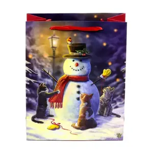 Large Gift Bag Cats and Snowman Puckator Lisa Parker image-1