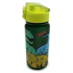 Reusable water bottle with unbreakable push-button lid for children Puckator Dinosauria image-0