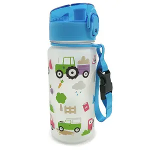 Reinforced plastic water bottle with push-button lid little tractors child Puckator image-0