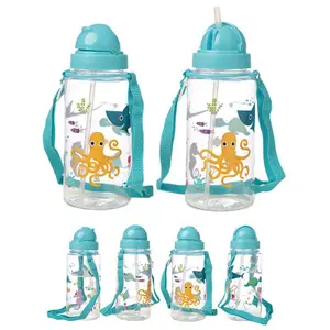 Children's water bottle with straw &amp; cord Puckator Sealife image-0