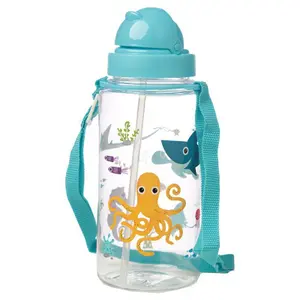 Children's water bottle with straw &amp; cord Puckator Sealife image-1