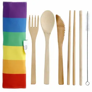 Sada 6 příborů a úložný obal z bambusu Duha pruhy Puckator Somewhere Rainbow image-0
