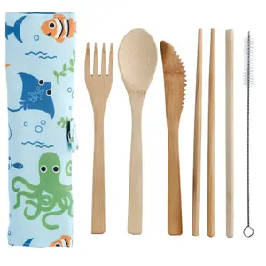 Zestaw 6 bambusowych sztućców i etui do przechowywania, morskie życie Puckator Splosh Sealife image-0