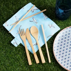 Lot de 6 couverts et pochette de rangement bambou Mouette Puckator image-3