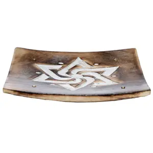 Porte encens attrape-cendre bois de manguier pour bâtons d'encens Carré Sculpté Puckator image-3