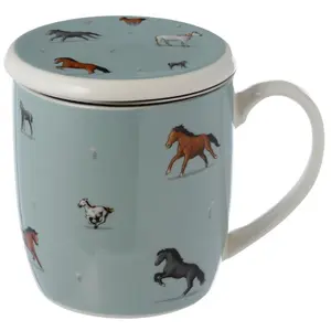 Porzellanbecher mit Infuser und Deckel down on the farm Pferd vom Bauernhof Puckator image-0