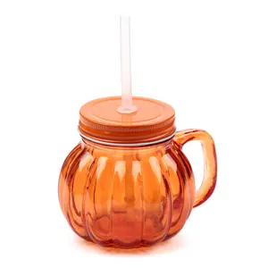 Bocal en verre citrouille avec paille et couvercle métallique Puckator image-0