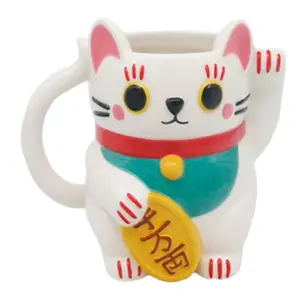 Lucky white maneki neko cat mug Puckator image-0