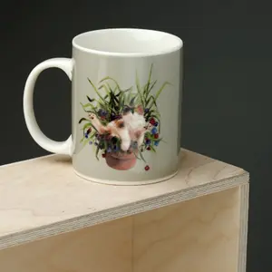 Porcelain mug kim haskins cat in plant pot Puckator image-1