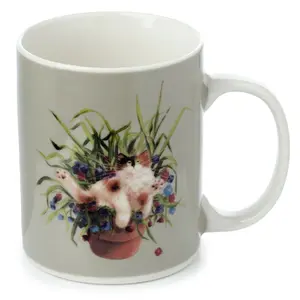 Porcelain mug kim haskins cat in plant pot Puckator image-3