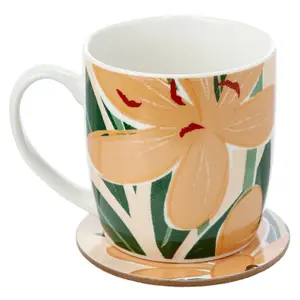 Set aus Porzellanbecher und Untersetzer Puckator Florens Hesperantha Fleurs Lis des Cafres image-0