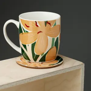 Set aus Porzellanbecher und Untersetzer Puckator Florens Hesperantha Fleurs Lis des Cafres image-1
